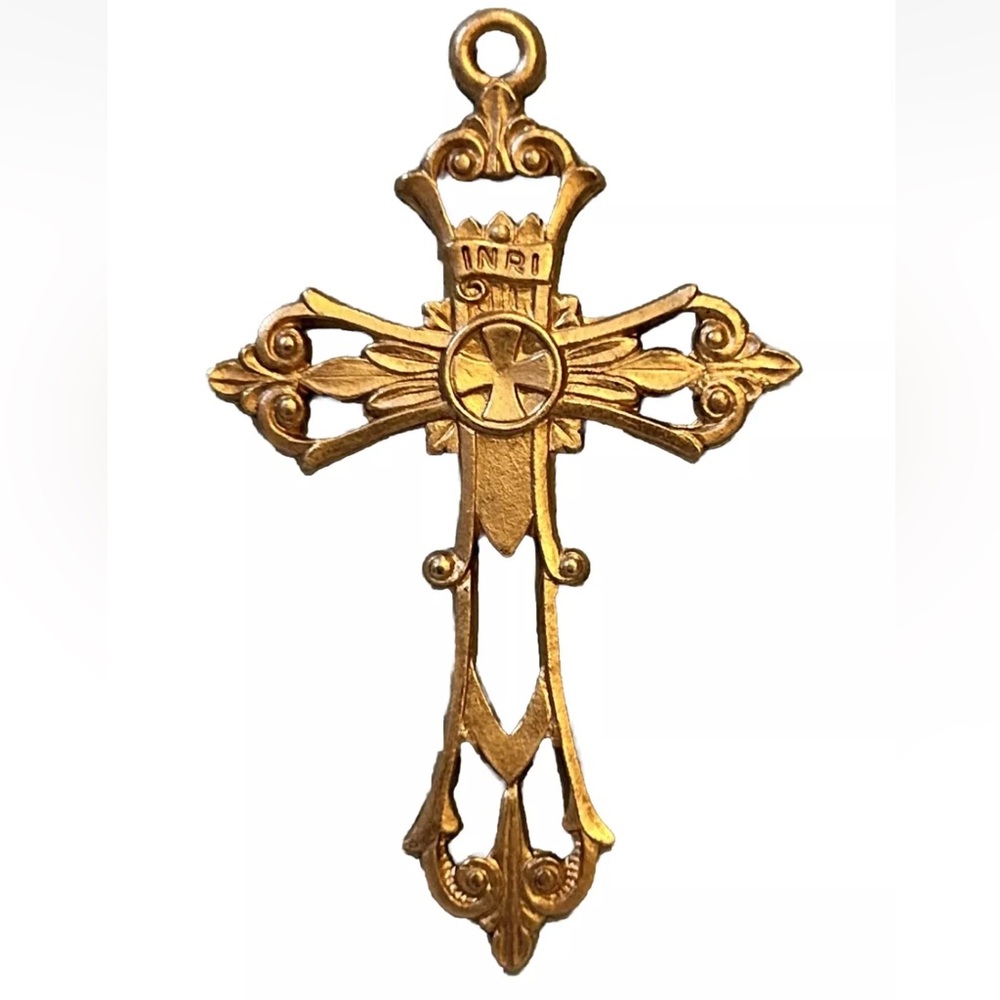 GOLD FILLED ORNATE CROSS PENDANT 1/2010K GF -INRI